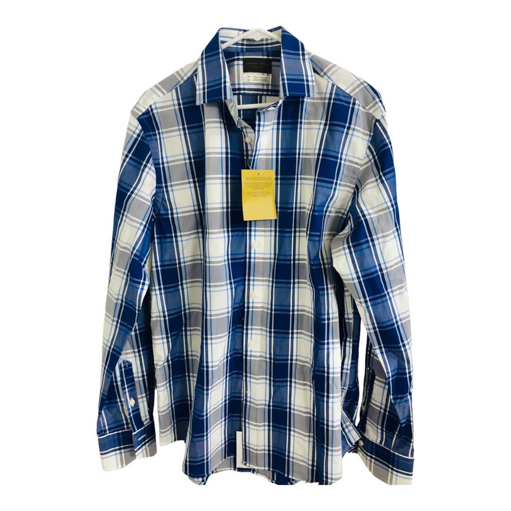 Thomas Dean collection blue striped classic contemporary button down shirt sz M - Picture 2 of 11
